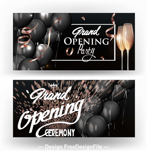 Elegant grand opening banners with black air balloons vector