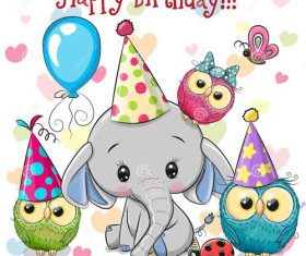 Elephant and owl animal birthday card vector