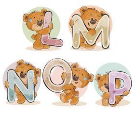 English alphabet with funny teddy bear vector 01