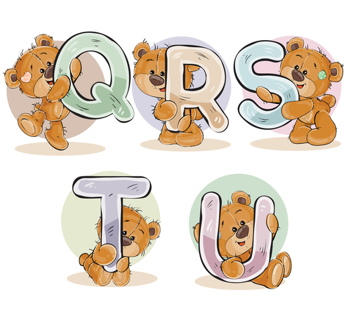 English alphabet with funny teddy bear vector 02