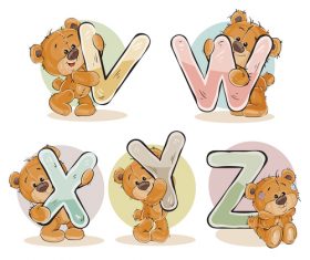 English alphabet with funny teddy bear vector 03