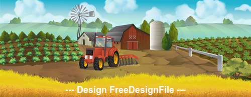 Farm panorama landscape vector background