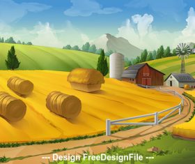 Farm rural landscape vector background