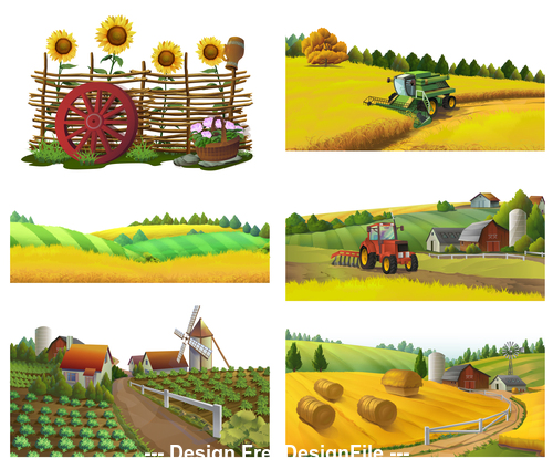 Farm rural landscape vector set
