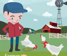 Farmer feeding chicken vector