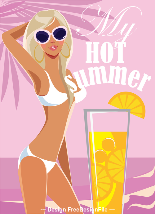 Fashion blond girl in swimsuit on sea background vector