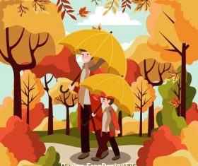 Father and son play in the autumn park vector