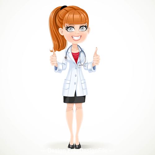 Female doctor cartoon with thumbs up hands vector free download