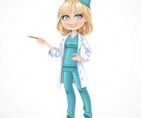 Female doctor wearing a surgeon costume and medical coat vector