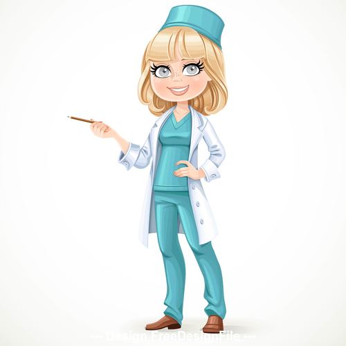 Female doctor wearing a surgeon costume and medical coat vector