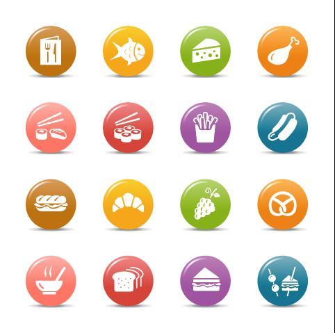 Food glossy buttons icon vector