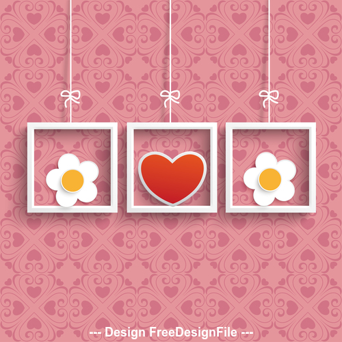Frames 3 Hearts Flowers Ornaments vector