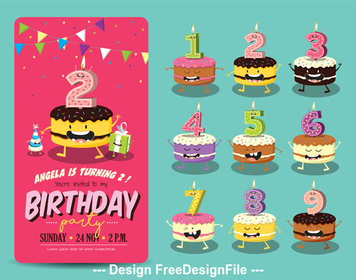 Funny birthday cake candles vector