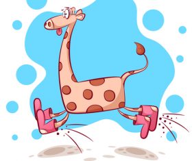 Giraffe wearing shoes running cartoon vector