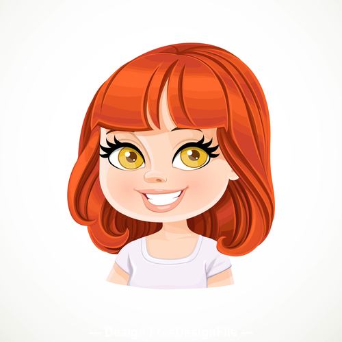 Girl red bob haircut with bangs portrait isolated on white background vector