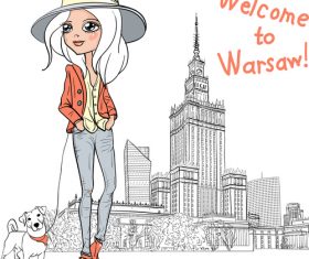 Girl with pet dog vector