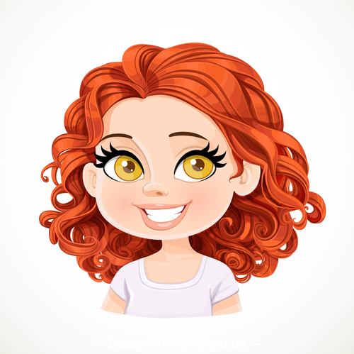 Girl with red short wavy hair to her shoulders portrait   vector
