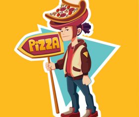 Golden boy pizza cartoon illustration vector