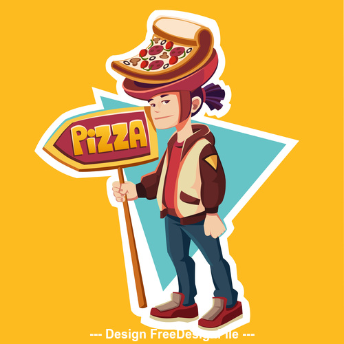 Golden boy pizza cartoon illustration vector