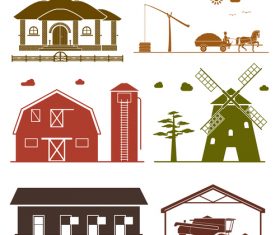Granary and windmill silhouette vector