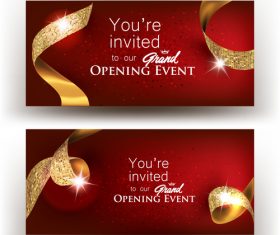 Grand opening banners with gold ribbons vector illustration