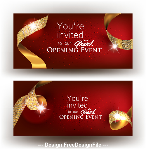 Grand opening banners with gold ribbons vector illustration