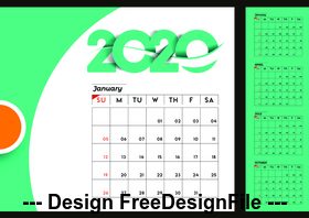 Green 2020 calendar vector