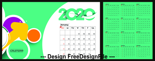 Green 2020 calendar vector