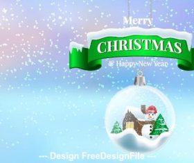Green christmas banner and christmas crystal ball pendant vector