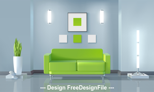 Green fresh living room vector