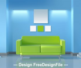 Green sofa in living room vector