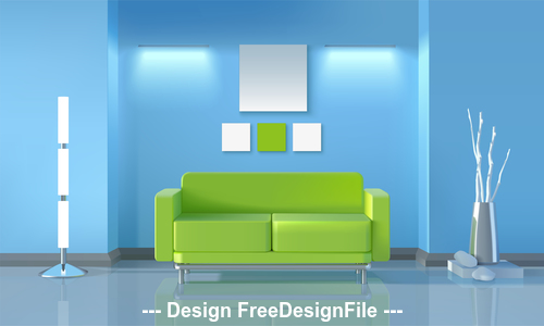 Green sofa in living room vector