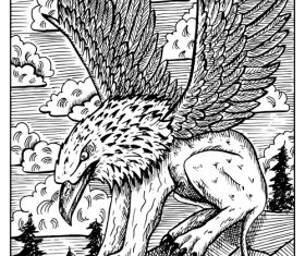 Gryphon engraved fantasy illustration vector