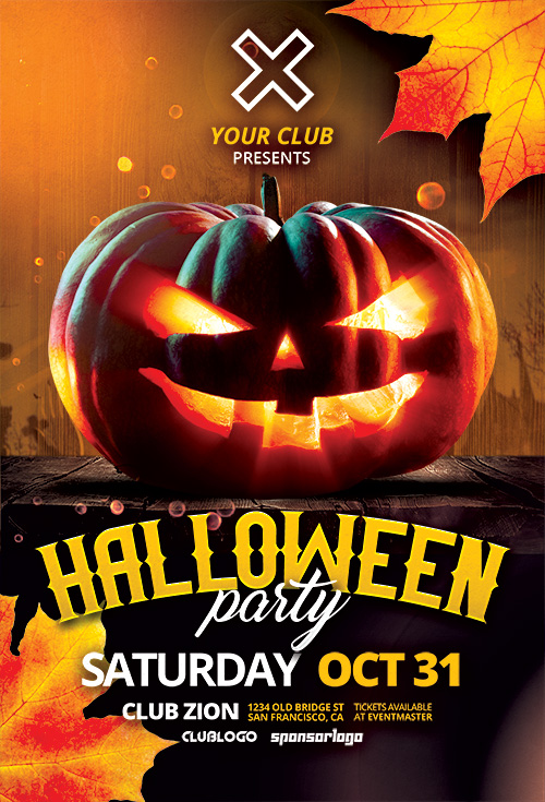 Halloween Pumpkin Party Flyer PSD Template