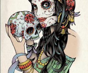 Halloween face painted and skull illustration vector