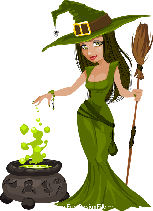 Halloween witch cartoon character vector free download