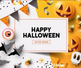 Happy halloween decoration illustration white and yellow background vector