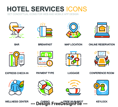 Hotel services icons vector