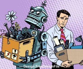 Human and robot cartoon vector