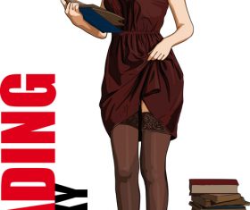 Illustration woman reading book vector