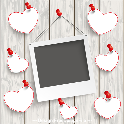 Instant Photo Frame Hanging Hearts Wood vector