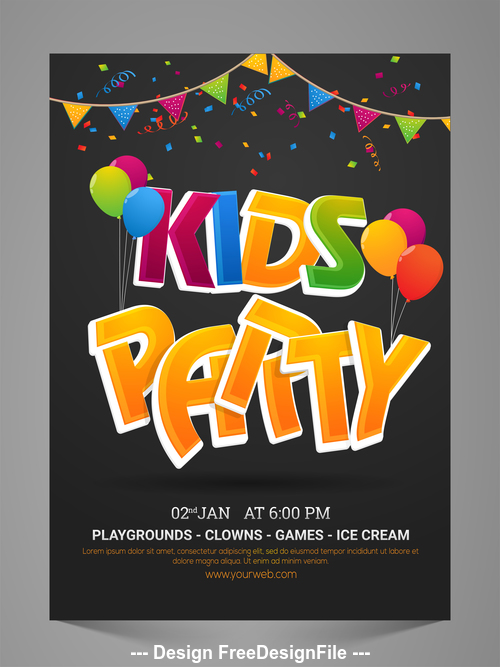 Kids party flyer vector