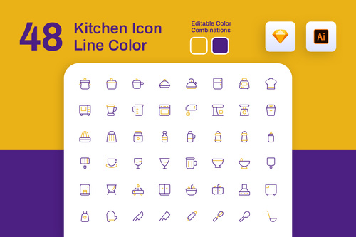 Kitchen icon line color vector