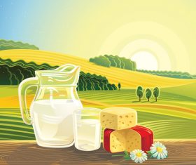 Landscape and milk vector