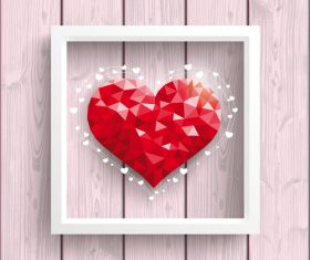 Low Poly Heart Pink Wood Frame vector