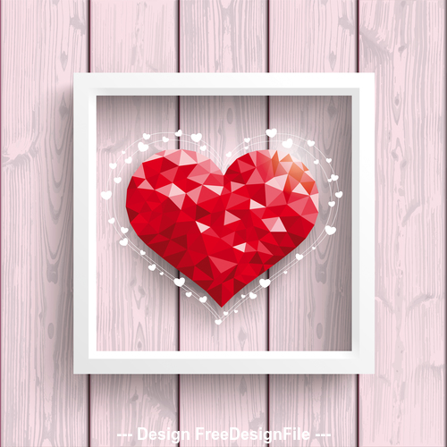 Low Poly Heart Pink Wood Frame vector