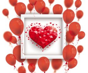 Low Poly Heart Red Balloons Frame vector
