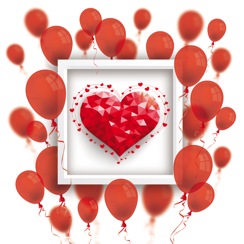 Low Poly Heart Red Balloons Frame vector