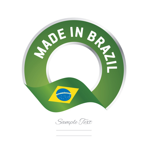 Made in Brazil flag green yellow color label button banner vector