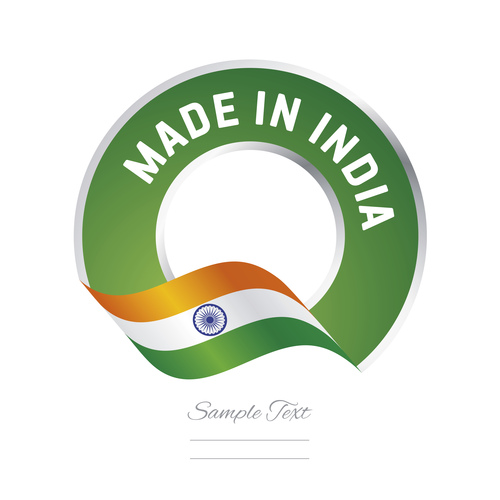 Made in India flag green color label button banner vector